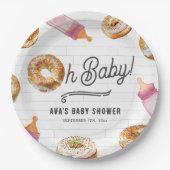 Oh Baby Flaschen & Bagels Girl Baby Dusche Brunch Pappteller (Vorderseite)