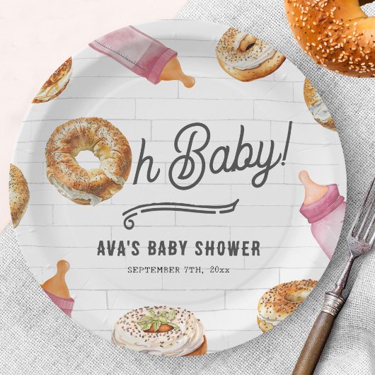 Oh Baby Flaschen & Bagels Girl Baby Dusche Brunch Pappteller
