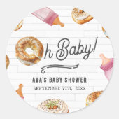 Oh Baby Flaschen & Bagels Girl Baby Dusche Brunch Runder Aufkleber (Vorderseite)