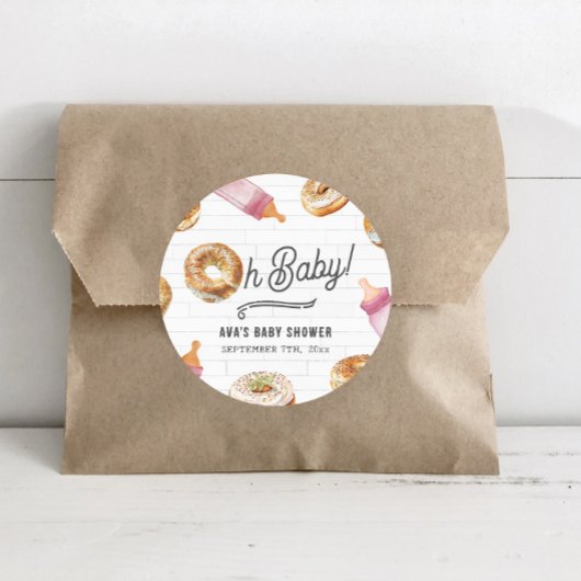 Oh Baby Flaschen & Bagels Girl Baby Dusche Brunch Runder Aufkleber