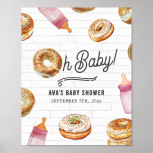 Oh Baby Flaschen & Bagels Pink Baby Dusche Willkom Poster