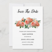 "Oh baby" Floral Apricot Rose Babydusche Save The Date (Vorderseite)