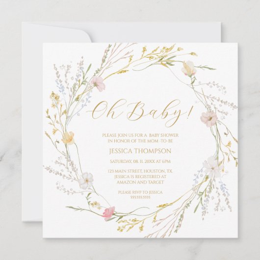 Oh Baby Floral Baby Shower Spring wildflowers Einladung (Vorderseite)