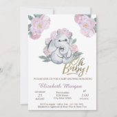 Oh Baby Floral Elephant Baby Dusche Einladung (Vorderseite)
