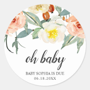 Oh Baby Floral Peach Girl Baby Dusche Gefallen Runder Aufkleber