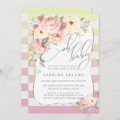 Oh Baby Floral Pink Yellow Ombre Streifen Einladung (Vorne/Hinten)