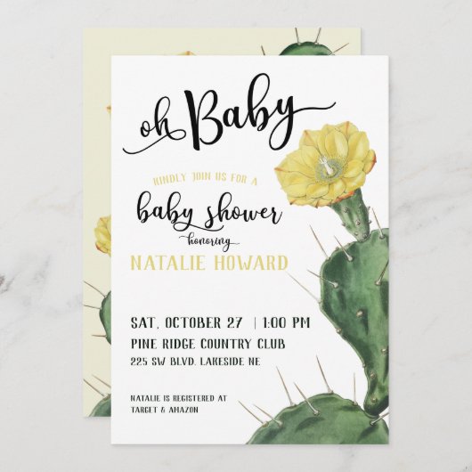 Oh Baby Floral Succulent Baby Dusche Einladung (Vorne/Hinten)