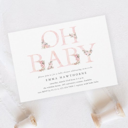 Oh Baby Floral Typografie Pink Baby Dusche Einladung