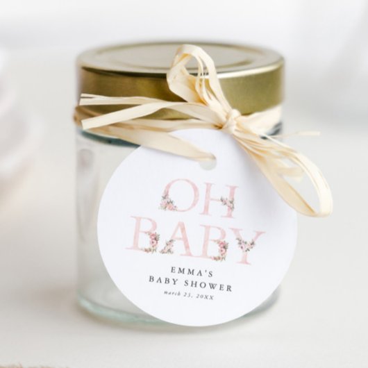 Oh Baby Floral Typografie Pink Baby Dusche Geschenkanhänger