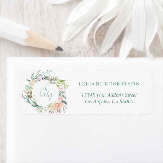 Oh Baby Floral Watercolor Pastel Wreath Mint (Insitu)