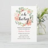 Oh Baby Floral Wreath Baby Dusche Einladung (Stehend Vorderseite)