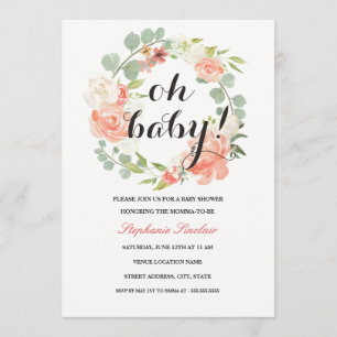 Oh Baby Floraler Kranz Baby Shower Einladung