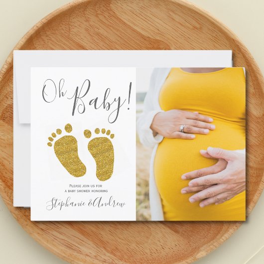 Oh Baby Foto Gold Glitzer Kinderdusche Einladung