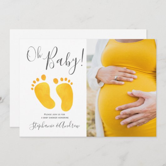 Oh Baby Foto Yellow Feet Baby Dusche Einladung (Vorne/Hinten)