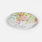 oh Baby Garden Floral Pink Grau Dusche Party Event Pappteller (Schrägansicht)