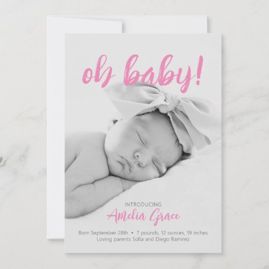 Oh, Baby! Geburtsankündigung in Rosa Save The Date (Vorderseite)