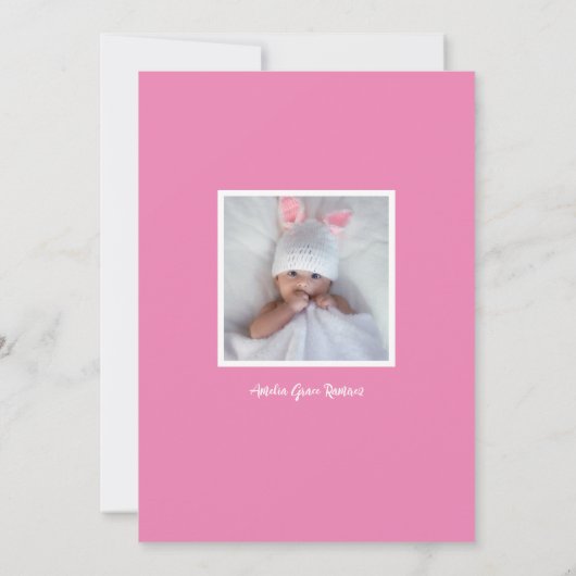 Oh, Baby! Geburtsankündigung in Rosa Save The Date (Rückseite)