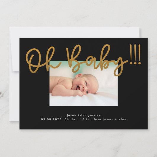 Oh Baby gelb gold Foil modern Funky Fun Baby Ankündigung (Vorderseite)
