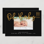 Oh Baby gelb gold Foil modern Funky Fun Baby Ankündigung (Vorne/Hinten)