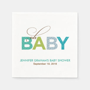 Oh Baby Gemustert Baby Shower Napkin in Aqua Serviette