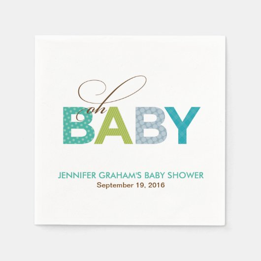Oh Baby Gemustert Baby Shower Napkin in Aqua Serviette (Vorderseite)