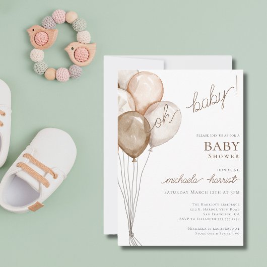 Oh Baby Gender Neutral Balloon Baby Dusche Einladung