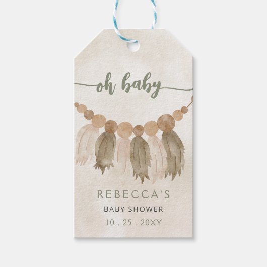 Oh Baby Gender Neutral Boho Babydusche Einladung Geschenkanhänger (Vorderseite)