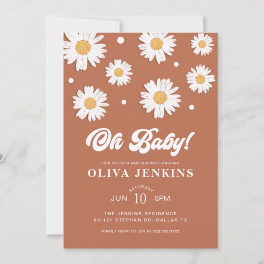 Oh Baby Gender Neutral Daisy Baby Dusche Einladung (Vorderseite)