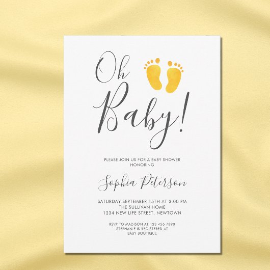 Oh Baby Gender Neutral Yellow Feet Baby Dusche Einladung