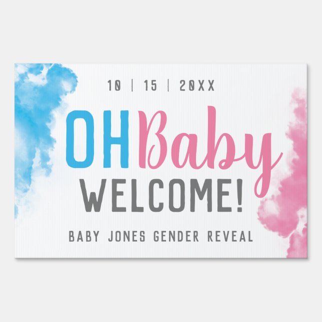 Oh Baby Gender Reveal Willkommen Rauchbombe-Party Gartenschild (vorne)