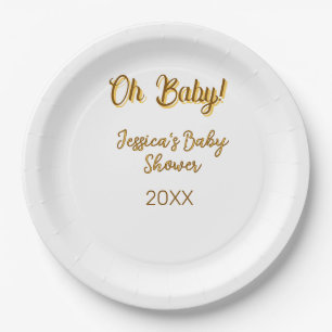 oh baby geschlechtsneutrale Babyparty orange golde Pappteller