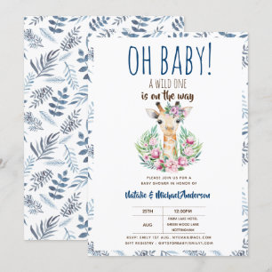 Oh Baby Giraffe A Wild One Safari Animal Floral Einladung