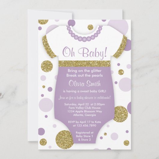 Oh Baby Girl, Baby Shower Einladung, Imitats Gold Einladung (Vorderseite)