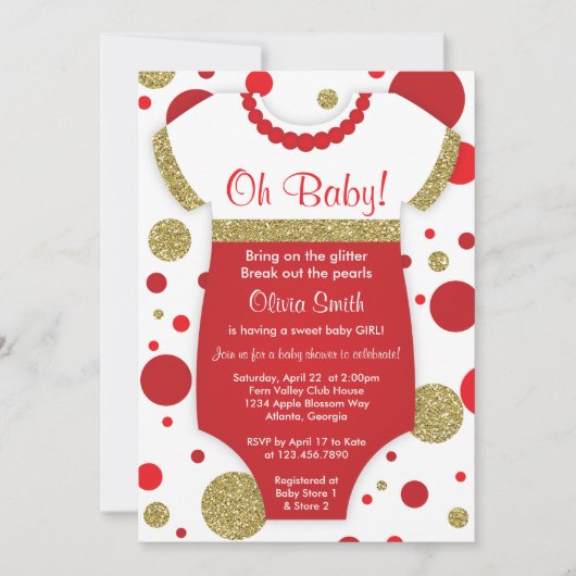 Oh Baby Girl, Baby Shower Einladung, Imitats Gold Einladung (Vorderseite)