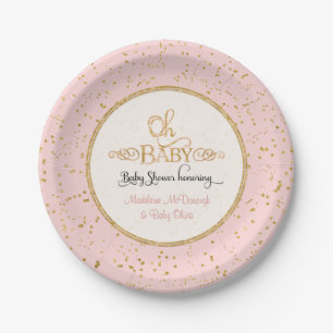 OH BABY Girl Baby Shower Gold Confetti Typografie Pappteller