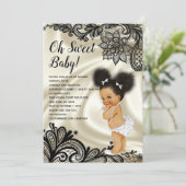 Oh Baby Girl Black Lace & Ivory Einladung (Stehend Vorderseite)