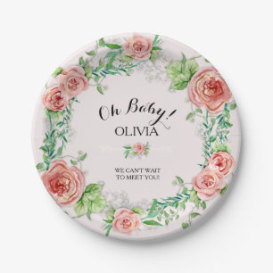 Oh Baby Girl BOHO Chic Dusche Wasserfarbe Floral Pappteller