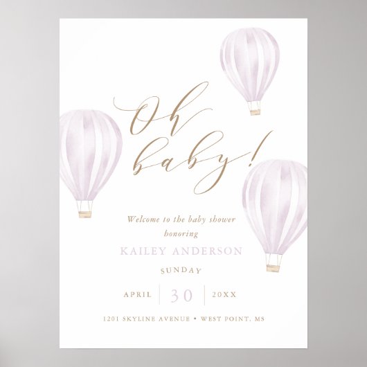 Oh Baby - Girl Hot Air Ballon Babydusche Poster (Vorne)