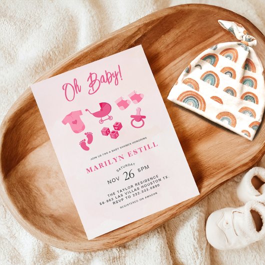 Oh Baby Girl Pink Babydusche Einladung