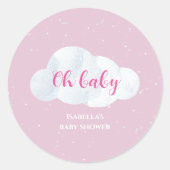Oh Baby Girl Pink Clouds Sky Stars Baby Dusche Runder Aufkleber (Vorderseite)