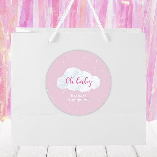 Oh Baby Girl Pink Clouds Sky Stars Baby Dusche Runder Aufkleber