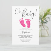 Oh Baby Girl Pink Feet Foto Babydusche Einladung (Stehend Vorderseite)