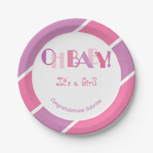 Oh Baby Girl Pink Moderne Babydusche Pappteller