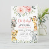 Oh Baby Girl Safari Animals Baby Dusche Einladung (Stehend Vorderseite)