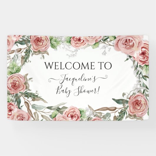 Oh Baby Girl Shower BOHO Wasserfarbe Blume Crown Banner (Horizontal)