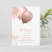Oh Baby Glitzer Balloons Bow Baby Dusche Einladung (Stehend Vorderseite)