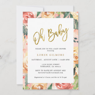 Oh Baby Gold Blumenmuster-Baby-Party Einladung