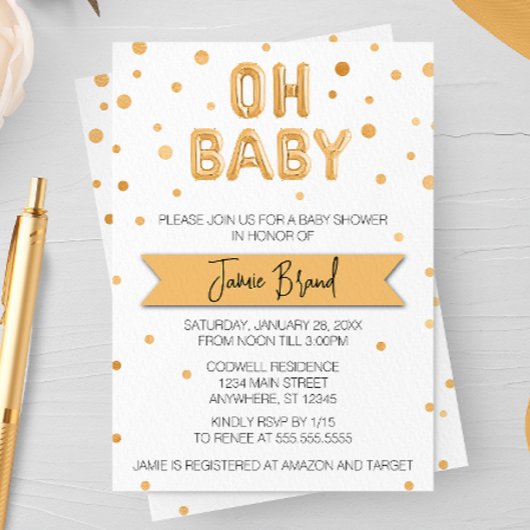 Oh Baby Gold Foil Balloon Baby Dusche Einladung