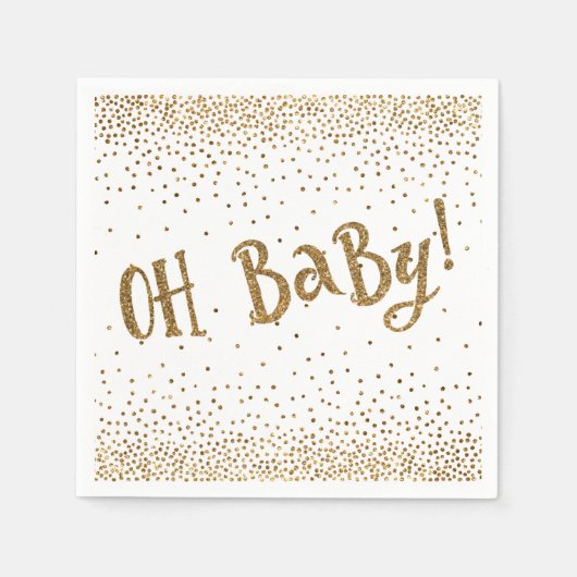 "Oh Baby!" Gold Glitzer Confetti für Babydusche Serviette (Vorderseite)