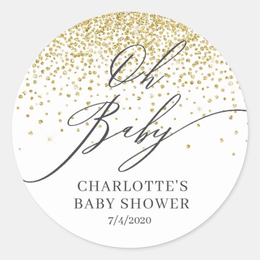 Oh Baby Gold Glitzer Gefallen Sticker (Vorderseite)